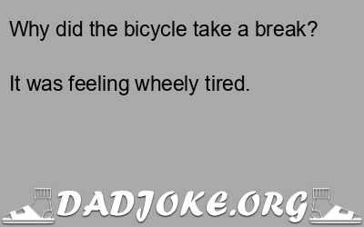 Why did the bicycle take a break? It was feeling wheely tired. - Dad Joke