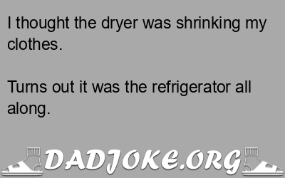 I thought the dryer was shrinking my clothes. Turns out it was the refrigerator all along. - Dad Joke