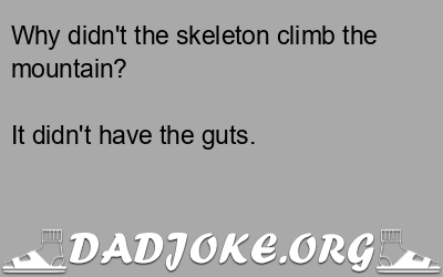 Why didn't the skeleton climb the mountain? It didn't have the guts. - Dad Joke