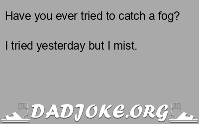 Have you ever tried to catch a fog? I tried yesterday but I mist. - Dad Joke