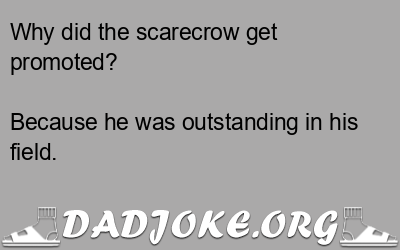 Why did the scarecrow get promoted? Because he was outstanding in his field. - Dad Joke